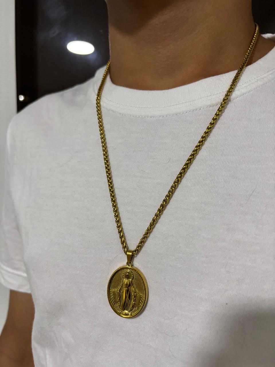 COMBO exclusivo Cadena Trigo + Dije Virgen Guadalupe caballero