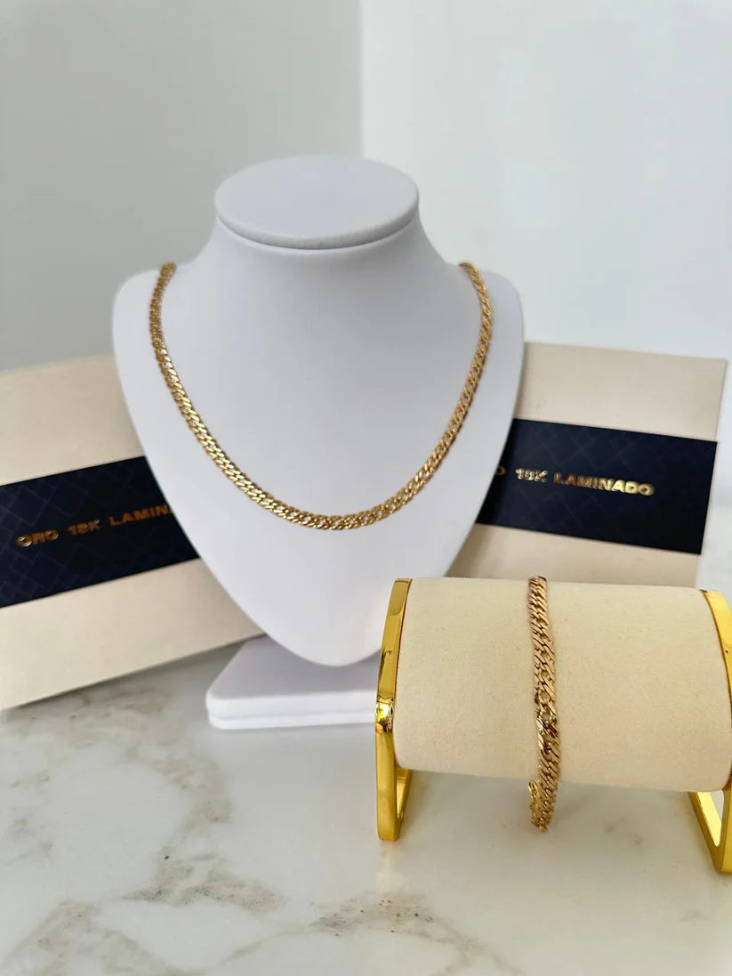 Combo Cadena + Pulsera Oro Laminado 18k Estilo Egipcia