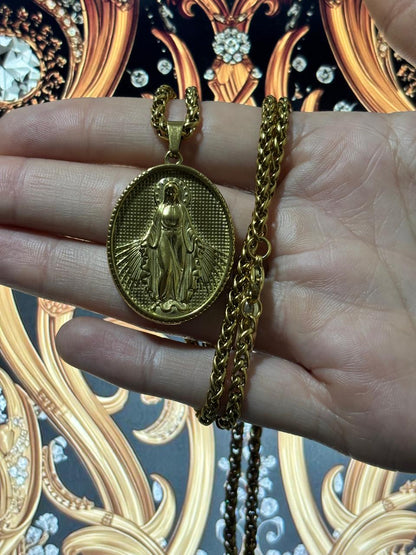 COMBO exclusivo Cadena Trigo + Dije Virgen Guadalupe caballero