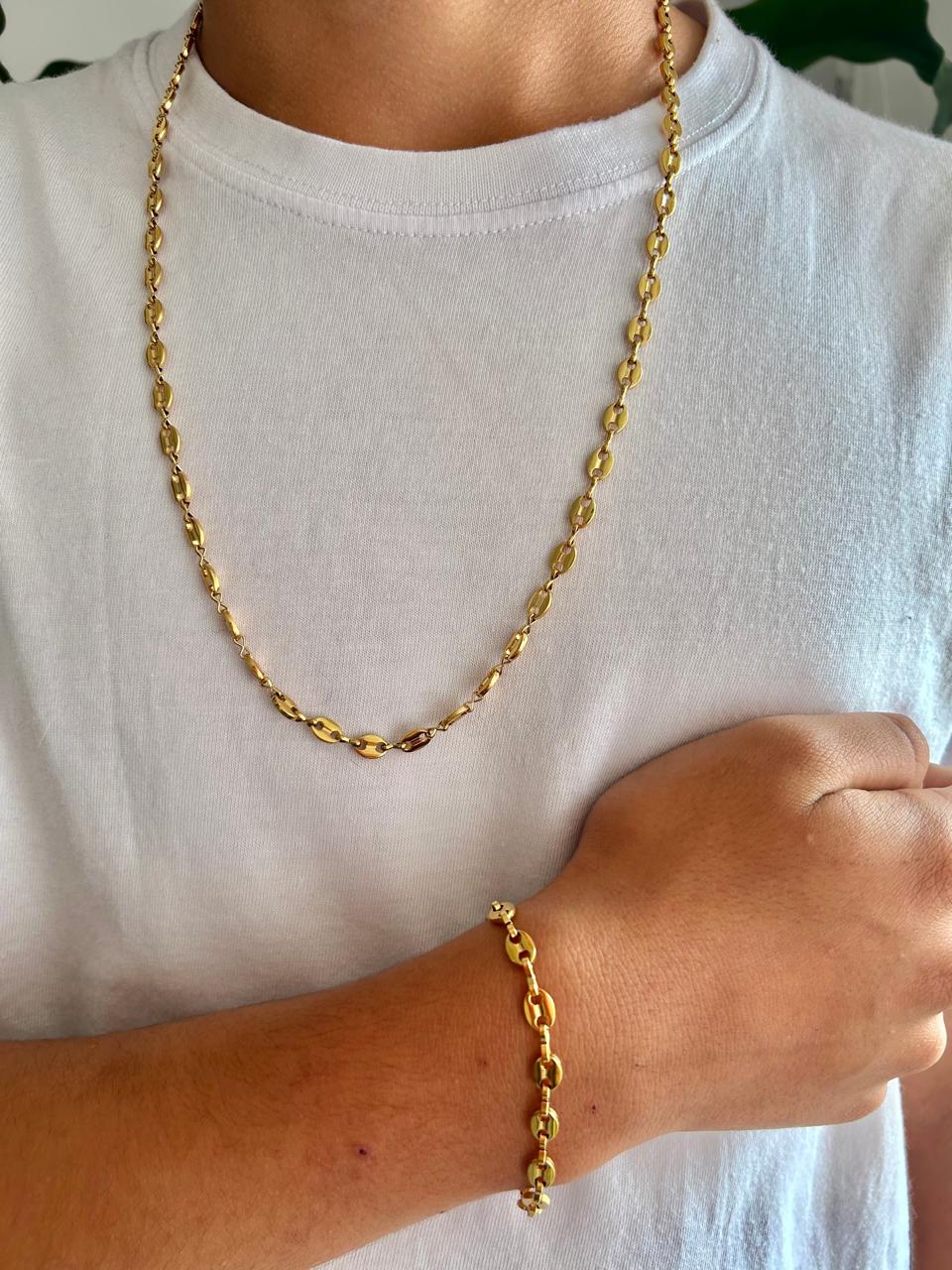 Combo Cadena + Pulsera GRANO DE CAFE en Oro Laminado 18k
